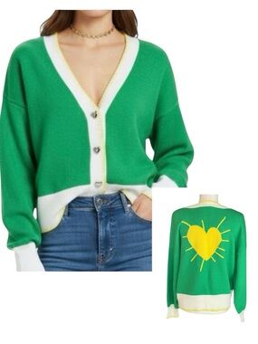 Kerri Rosenthal XO Drippy Heart Green Yellow Cadigan - L